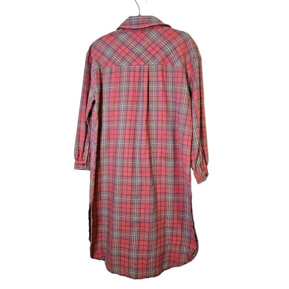 Ninexis coral, blue and gray flannel button down shacket/dress. Size S. - Picture 3 of 6